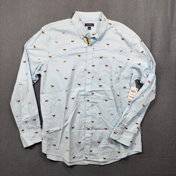 Club Room Mens Shirt Large Blue Dogs Bulldog Novelty Long Sleeve Button Up NEW - Picture 15 of 16